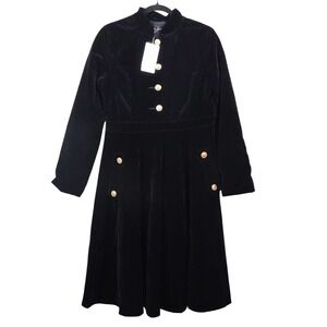 Fei In Van Midi Dress Womens Size‎ 10 Black Velvet Button Up Victorian Cosplay
